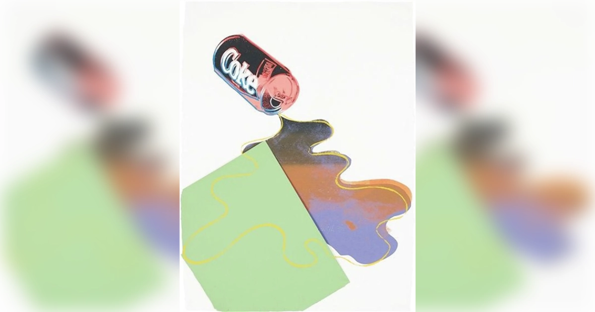 Warhol New Coke print of a tipped Coke can spilling out