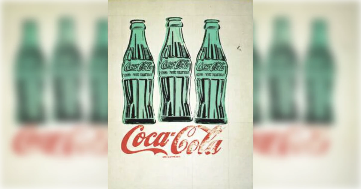 Warhol print of three green Coke bottles above red Coca-Cola script