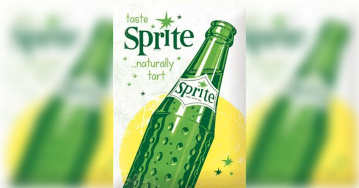 The Coca-Cola Company Vintage Sprite ad with a green glass bottle and "naturally tart" slogan
