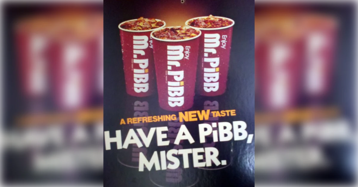 Three Mr. Pibb fountain cups on Have a Pibb Mister poster