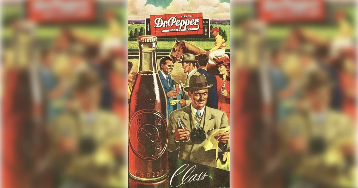 Vintage Dr Pepper racetrack ad with Good for Life billboard