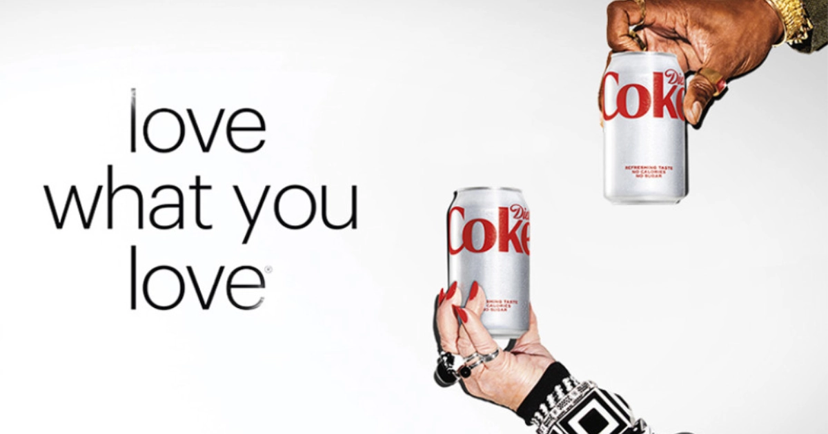 Love What You Love Diet Coke ad with two silver cans