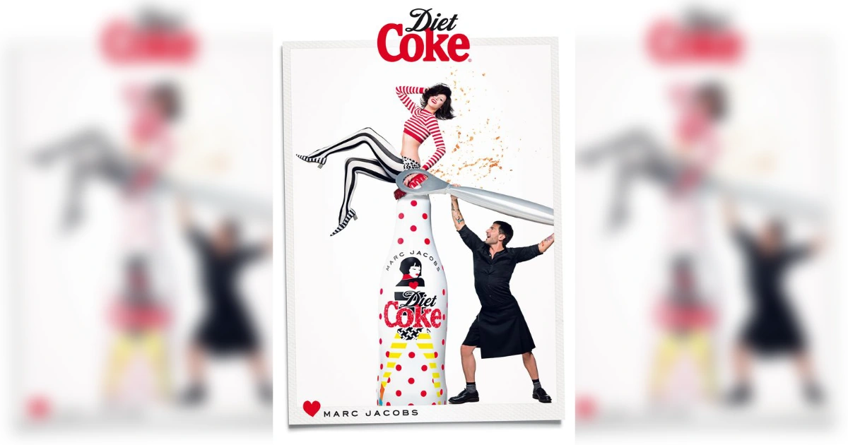 Marc Jacobs Diet Coke ad with polka-dot designer bottle