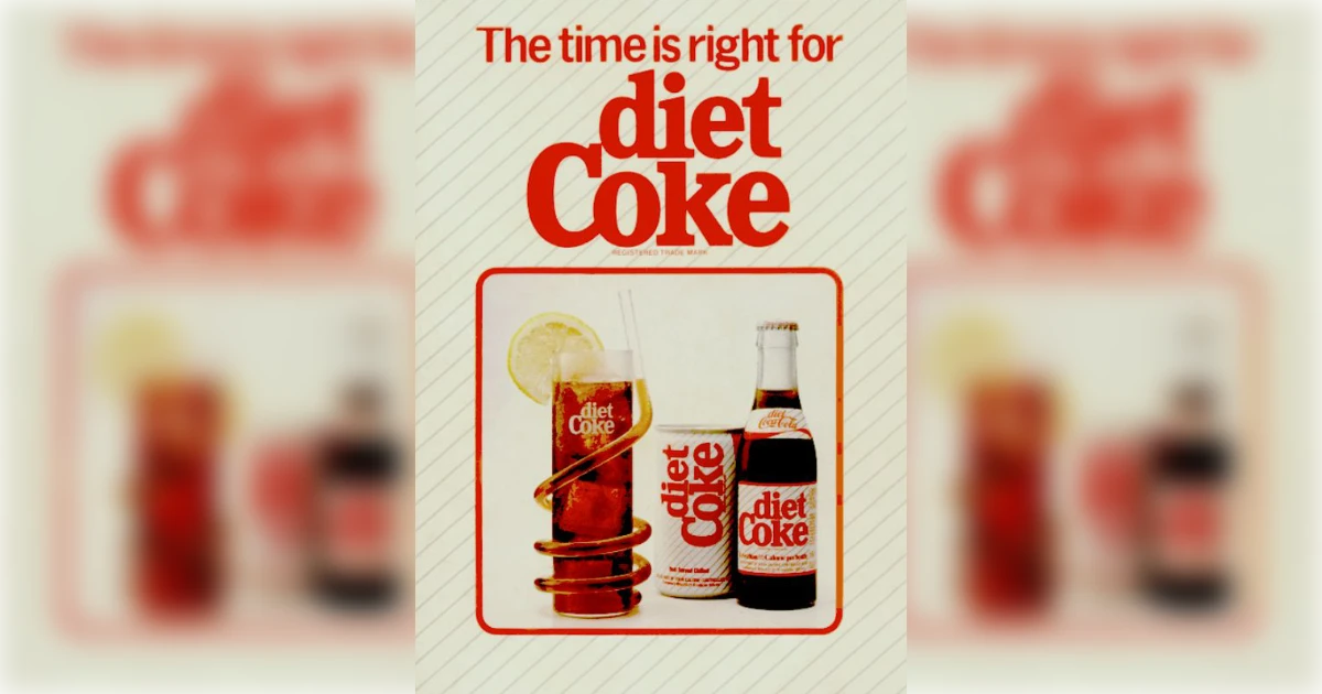 The Time Is Right for Diet Coke retro bottle and can ad
