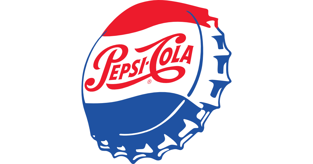 1950 Pepsi-Cola bottle cap logo, red white and blue with red script