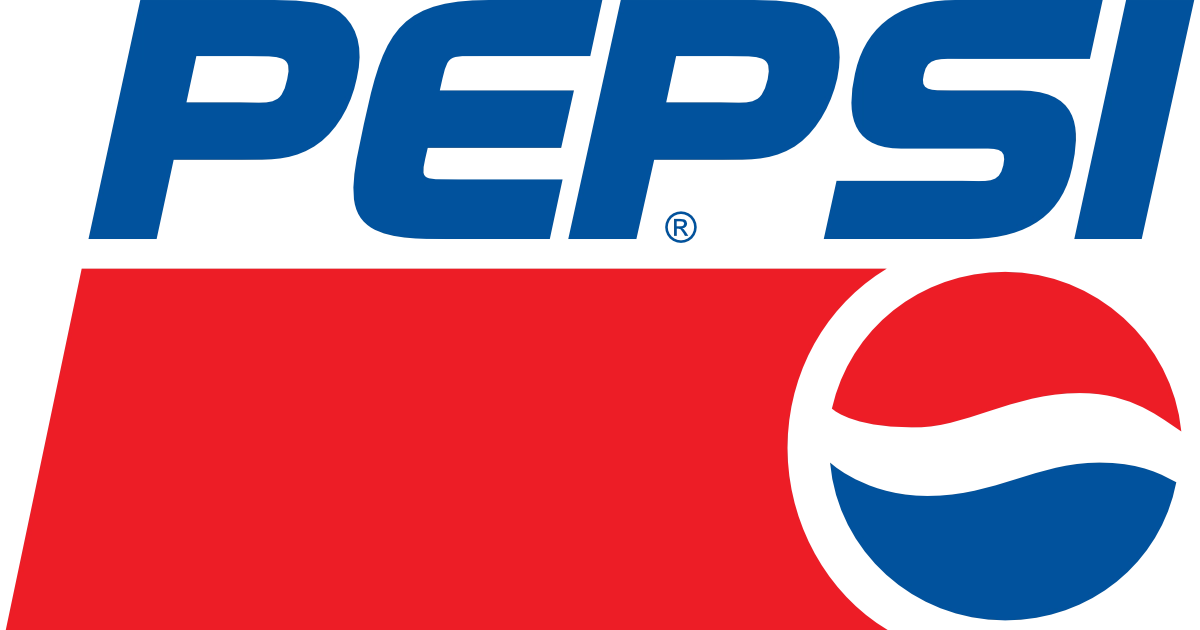 1991 Pepsi logo, italic blue wordmark above red band and globe