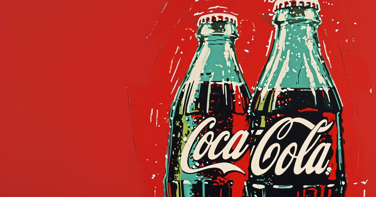 Pop art painting of two Coca-Cola glass bottles on red