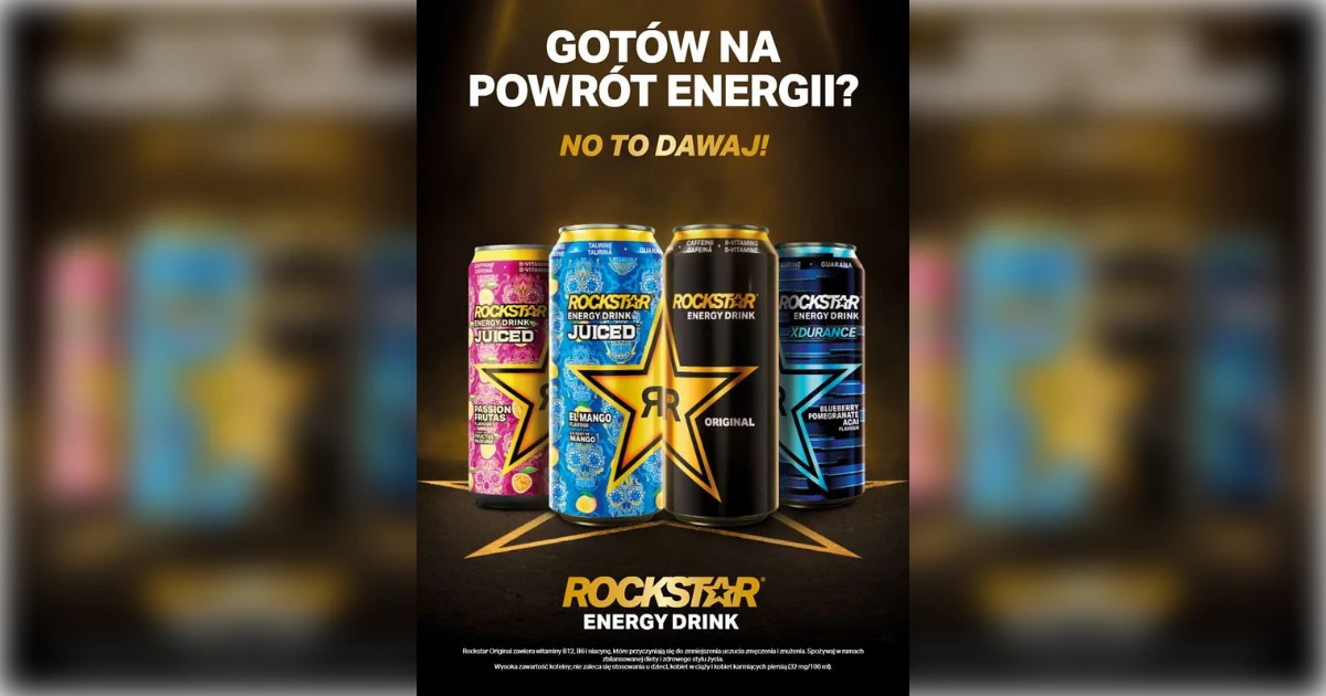 Rockstar Energy Polish Rockstar Energy ad with Juiced, Original, and Xdurance cans