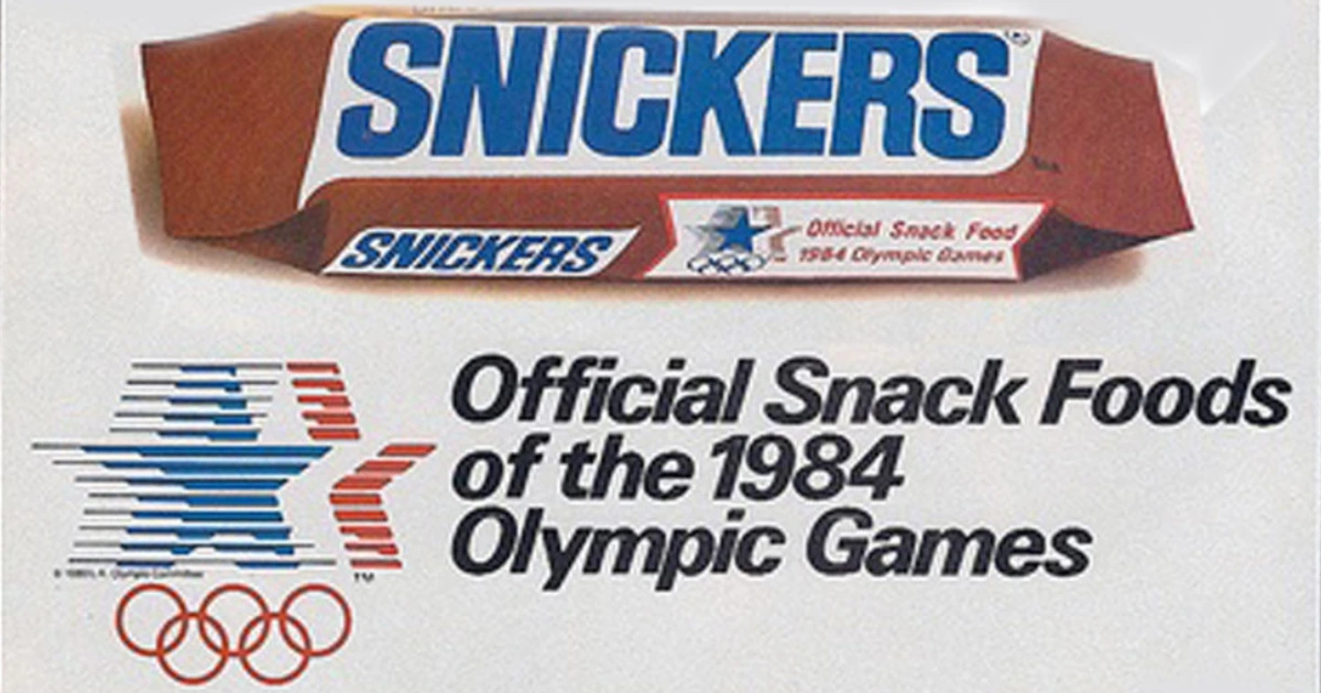 Snickers bar in an official 1984 Olympic Games snack food ad