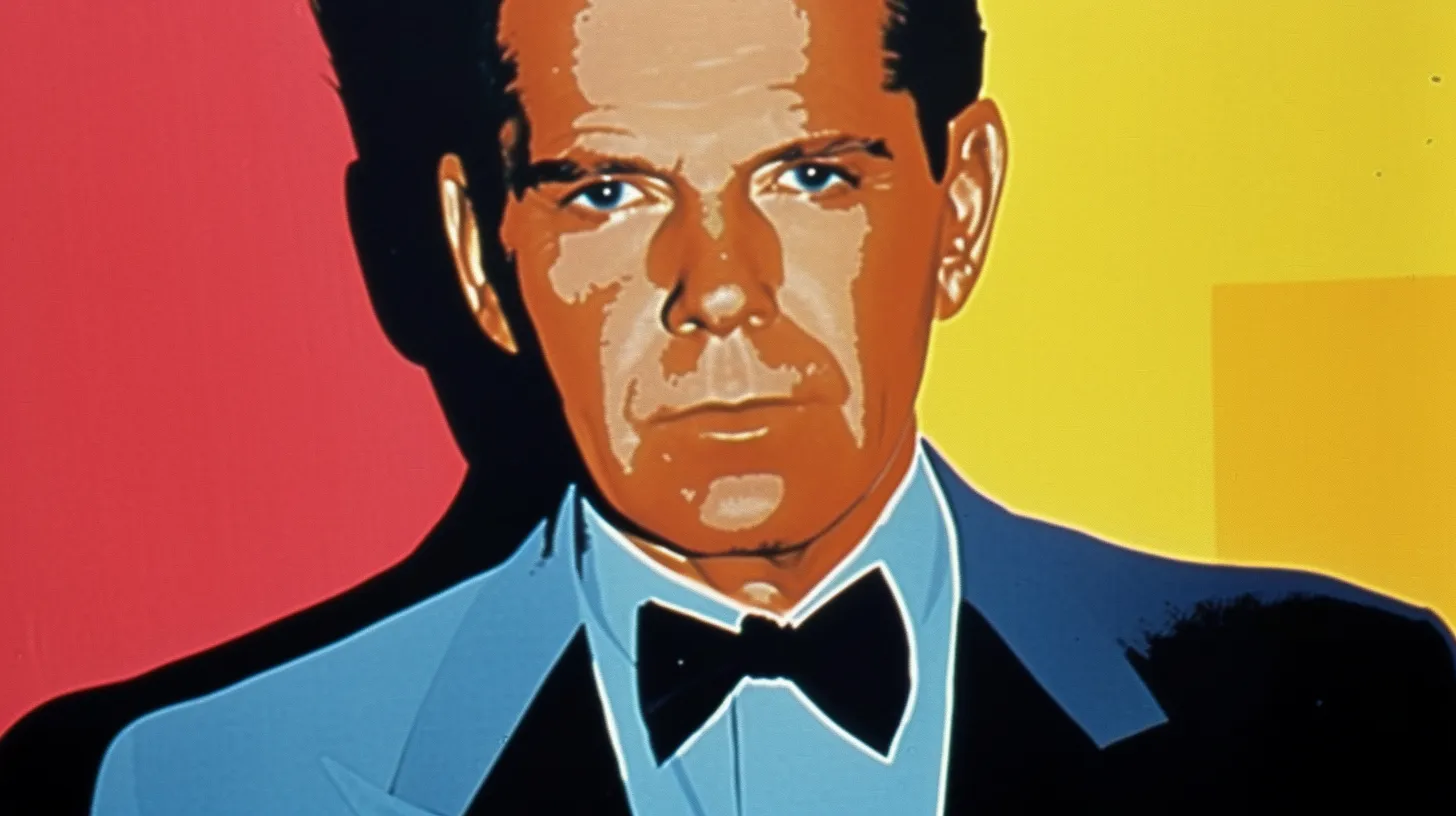 An illustrated portrait of voice actor Daws Butler © History Oasis Illustrated portrait of a man in a tuxedo and black bow tie