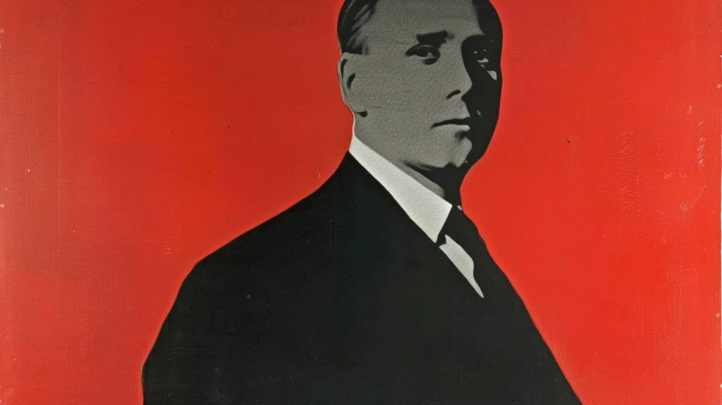 Portrait of a suited man on red © History Oasis Vintage black-and-white portrait of a suited man on a red background