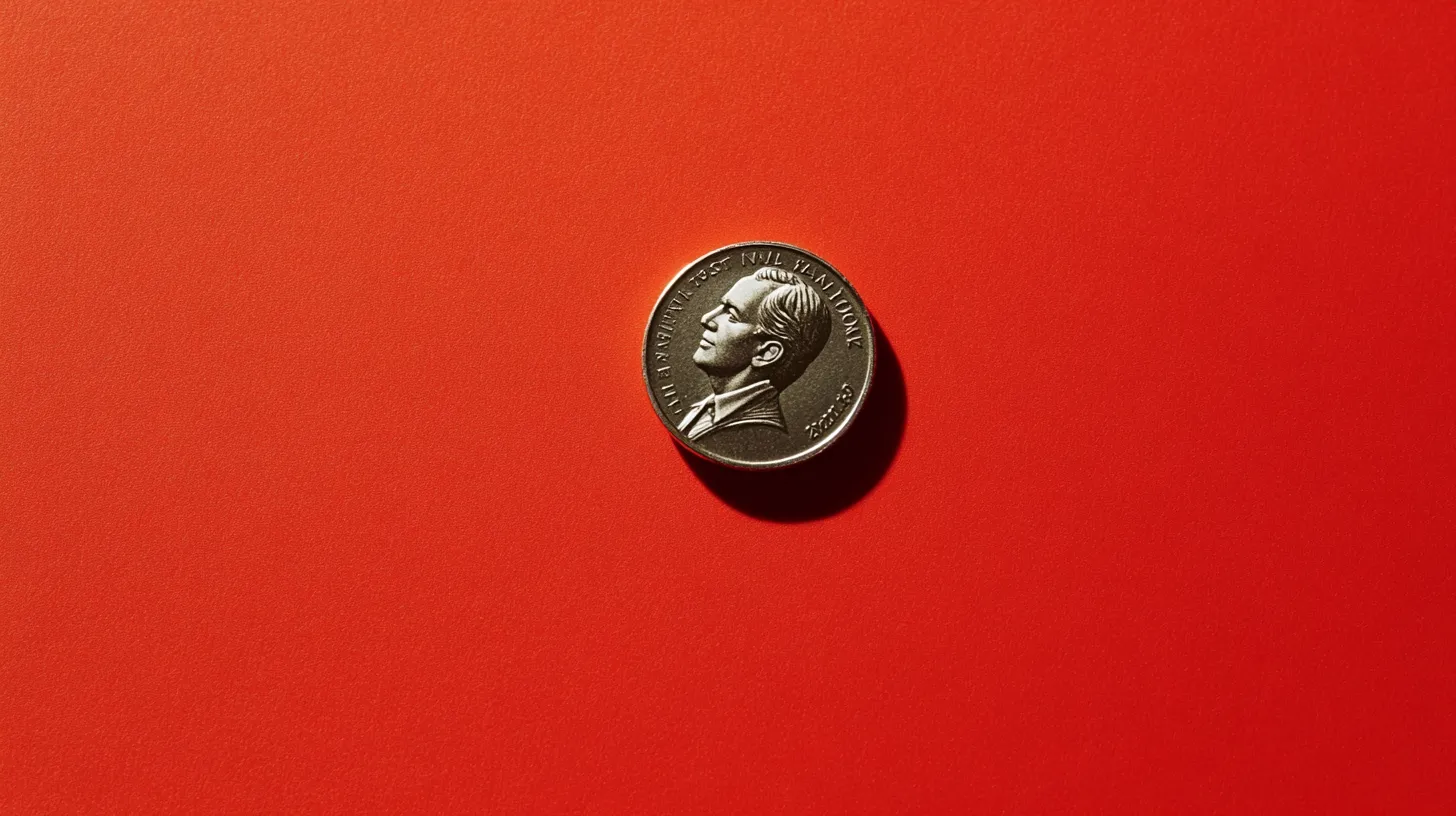 A nickel on a red background © History Oasis Five-cent coin lying on a bright red background