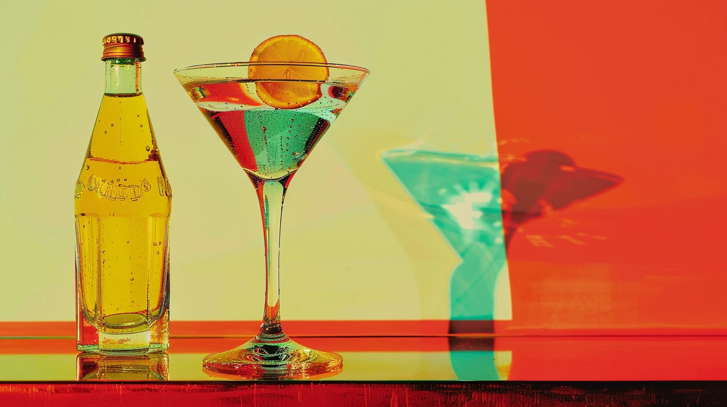 A Martini And A Bottle Of Ginger Ale