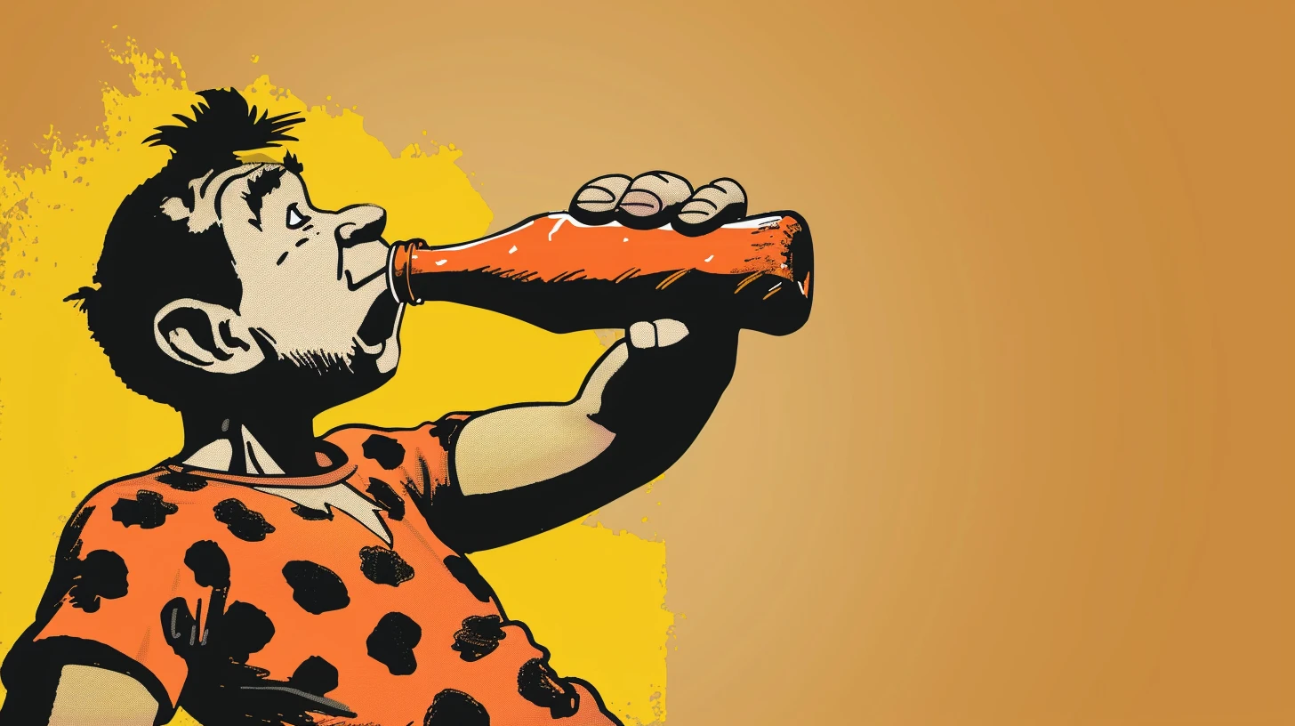 Fred Flintstone Drinking An Orange Bottle Of Soda