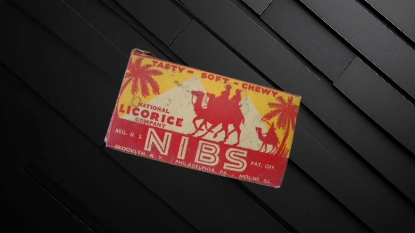 Vintage National Licorice Company Nibs box with camels and pyramids