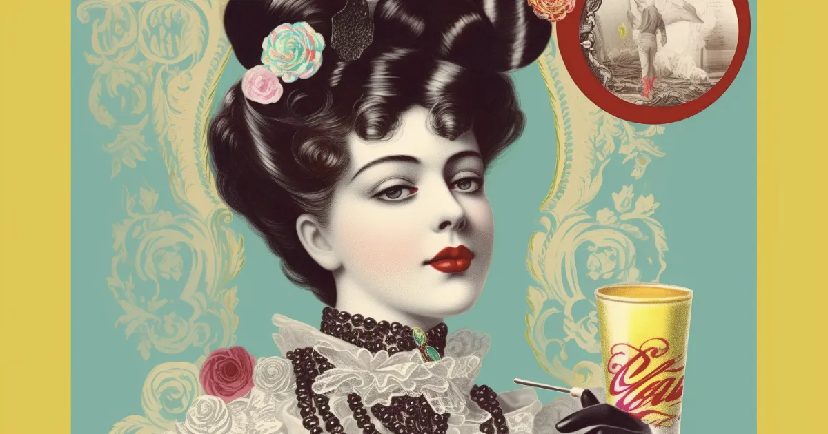 Gibson Girl illustration © History Oasis Illustrated Gibson Girl in pearls holding a soda cup