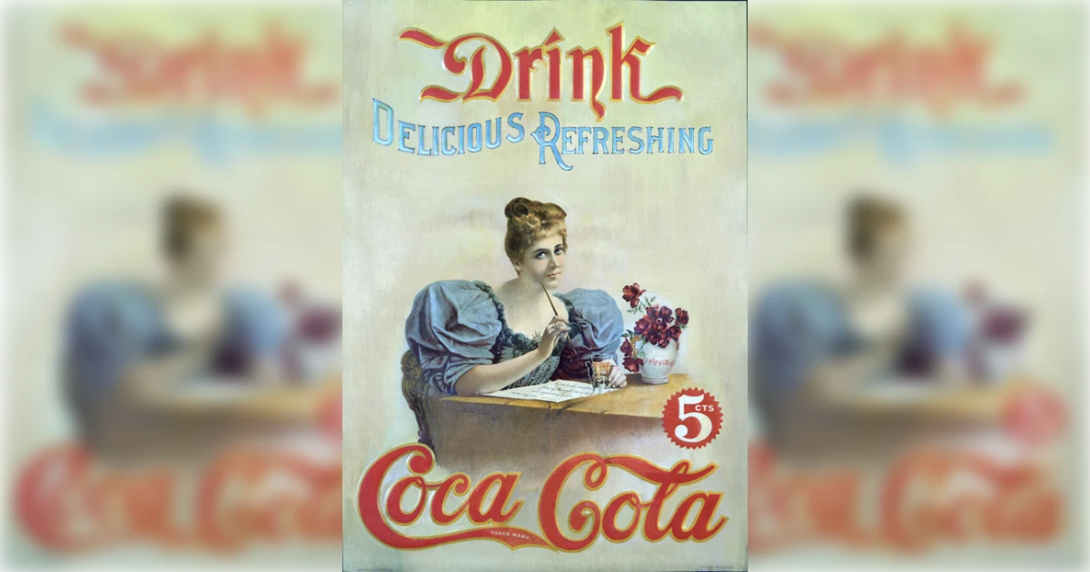 The Coca-Cola Company Drink Delicious Refreshing Coca-Cola poster, woman at desk, five cents