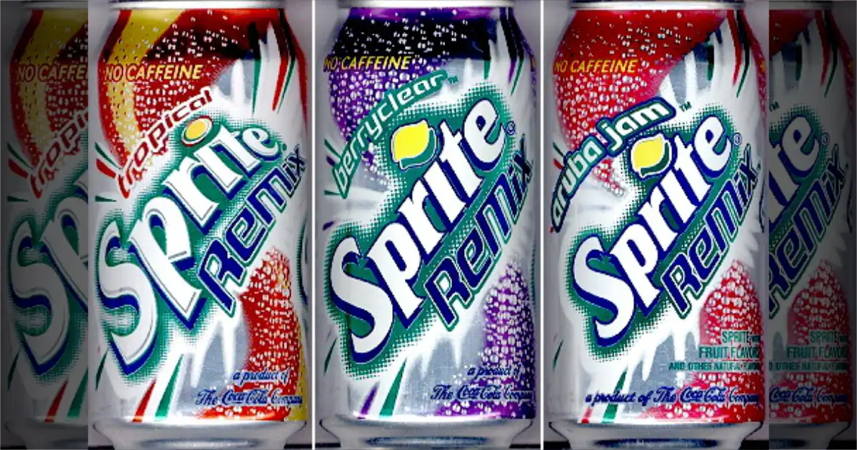 Sprite Remix Tropical, Berryclear, and Aruba Jam cans side by side