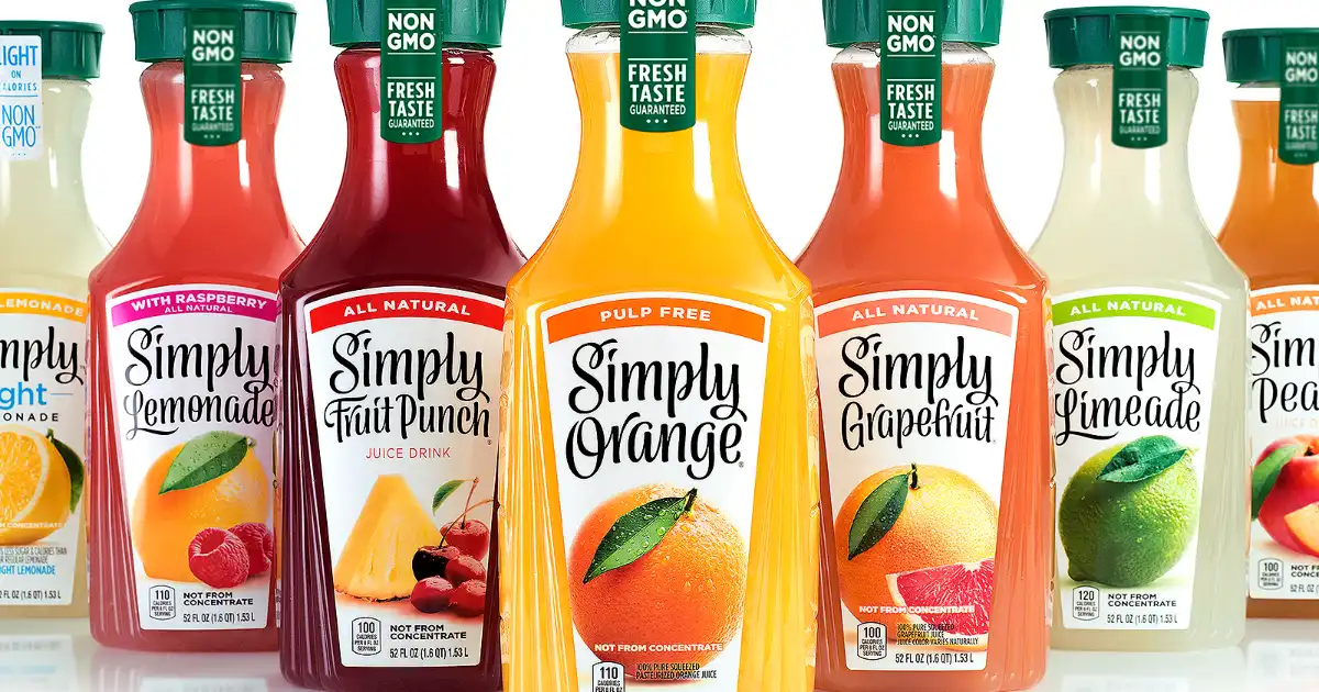 The Coca-Cola Company Simply juice bottles: Orange, Lemonade, Fruit Punch, Grapefruit, Limeade
