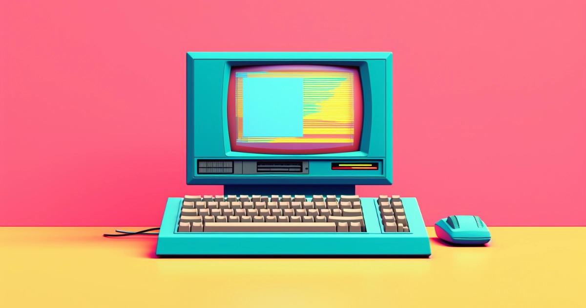 Retro desktop computer illustration © History Oasis Retro teal desktop computer illustration with keyboard and mouse
