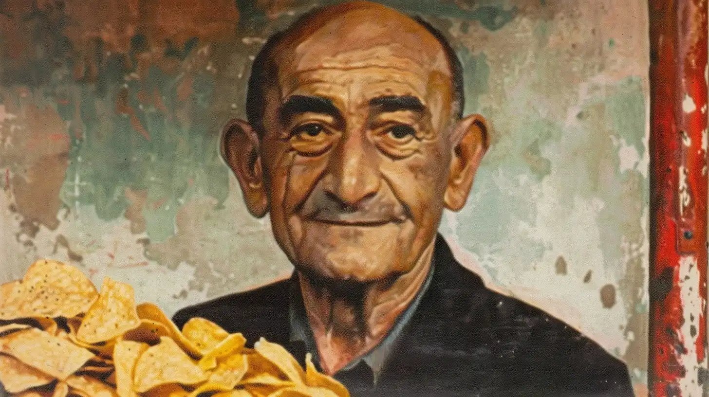 Pedro Marcos Noriega, who started Sabritas in 1943 © History Oasis Portrait of Sabritas founder Pedro Marcos Noriega beside a pile of potato chips