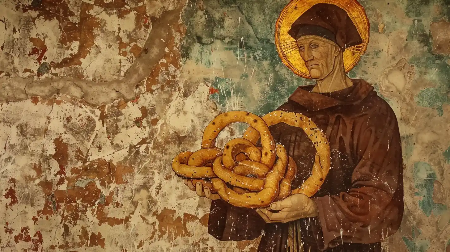 © History Oasis Christian Monk Baking Pretzels 7th Century