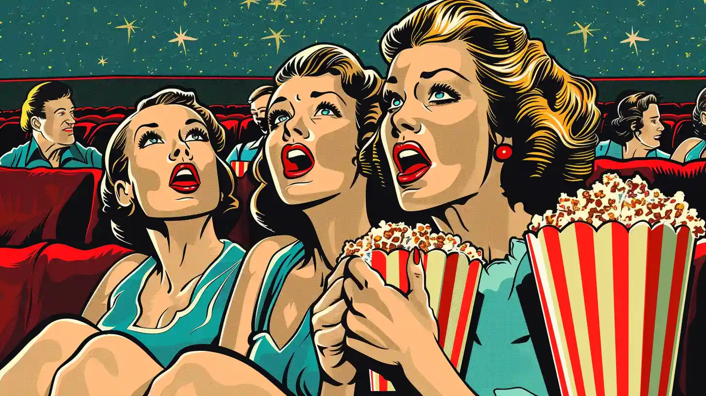 © History Oasis Eating Popcorn While Watching A Movie In The Cinema
