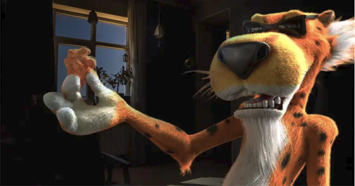 Frito-Lay CGI Chester Cheetah holding a Cheeto in 2003 commercial