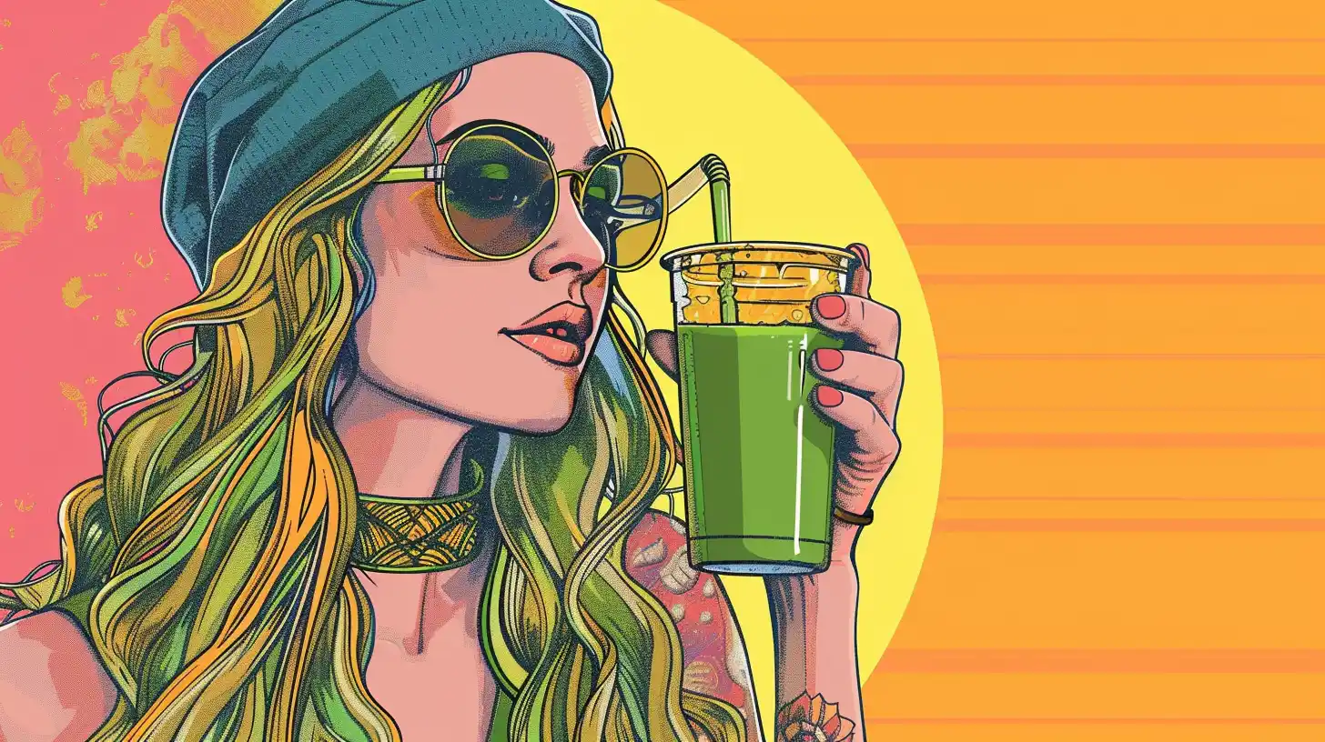 © History Oasis Hippie Girl Drinking Green Juice