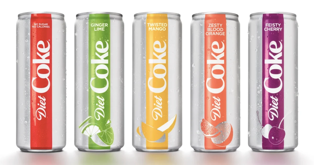 The Coca-Cola Company Five slim Diet Coke cans: Ginger Lime, Twisted Mango, Blood Orange, Feisty Cherry