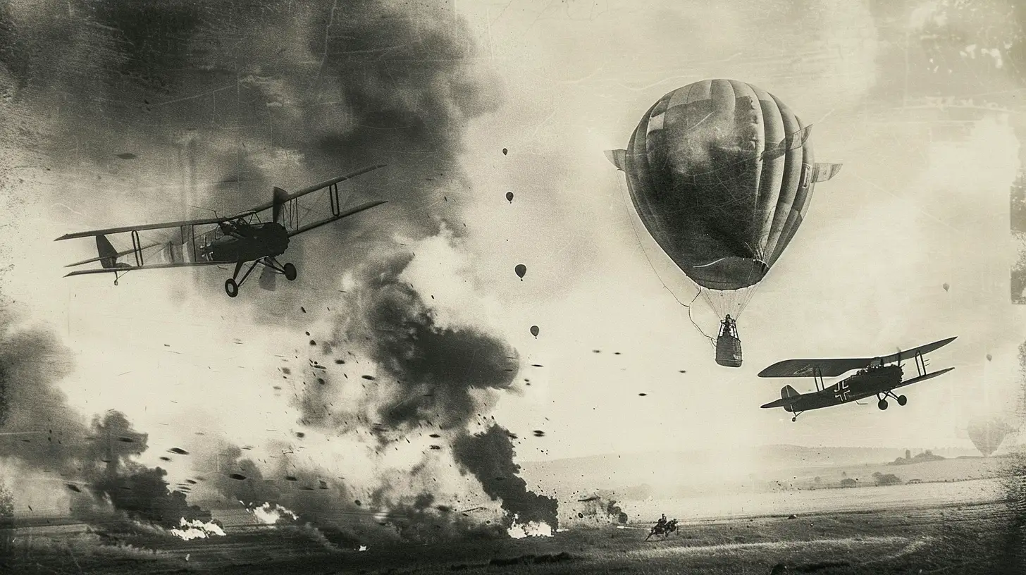 German Ace Planes Shooting At A Hot Air Balloon