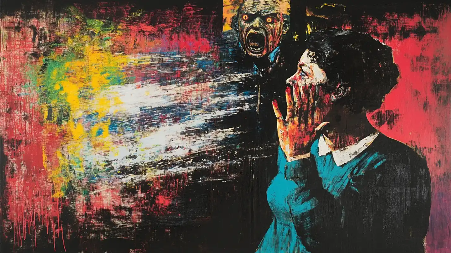 Painting of a person clutching their face © History Oasis Painting of a person clutching their face with a snarling figure behind