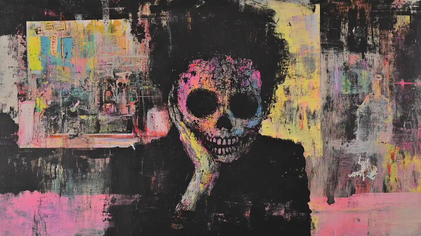 Painting of a figure with a skull-painted face © History Oasis Painting of a dark-haired figure with a skull-painted face