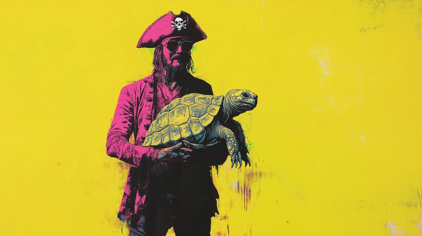 A Pirate Holding A Giant Tortoise