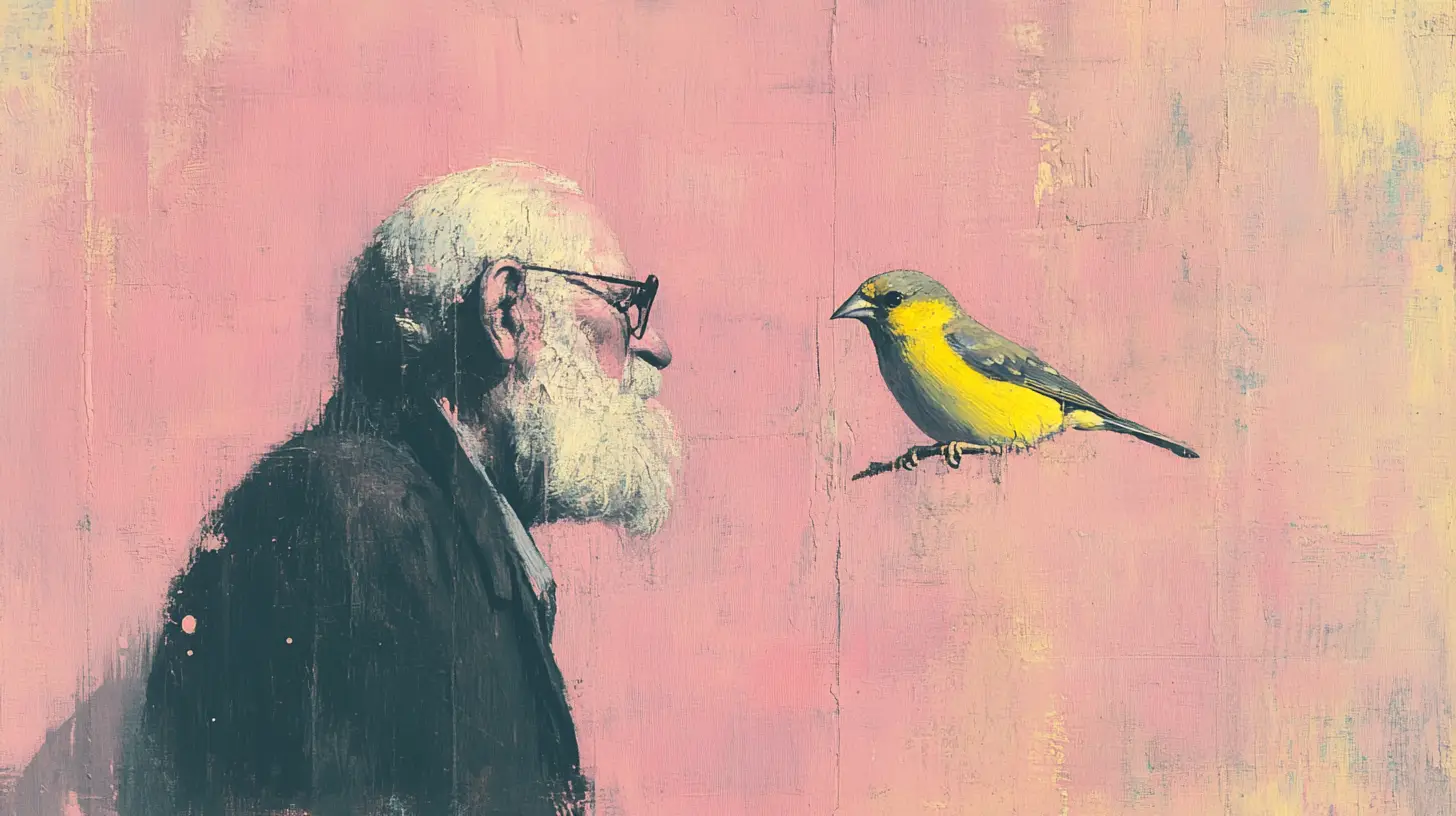 Charles Darwin Looking At A Finch