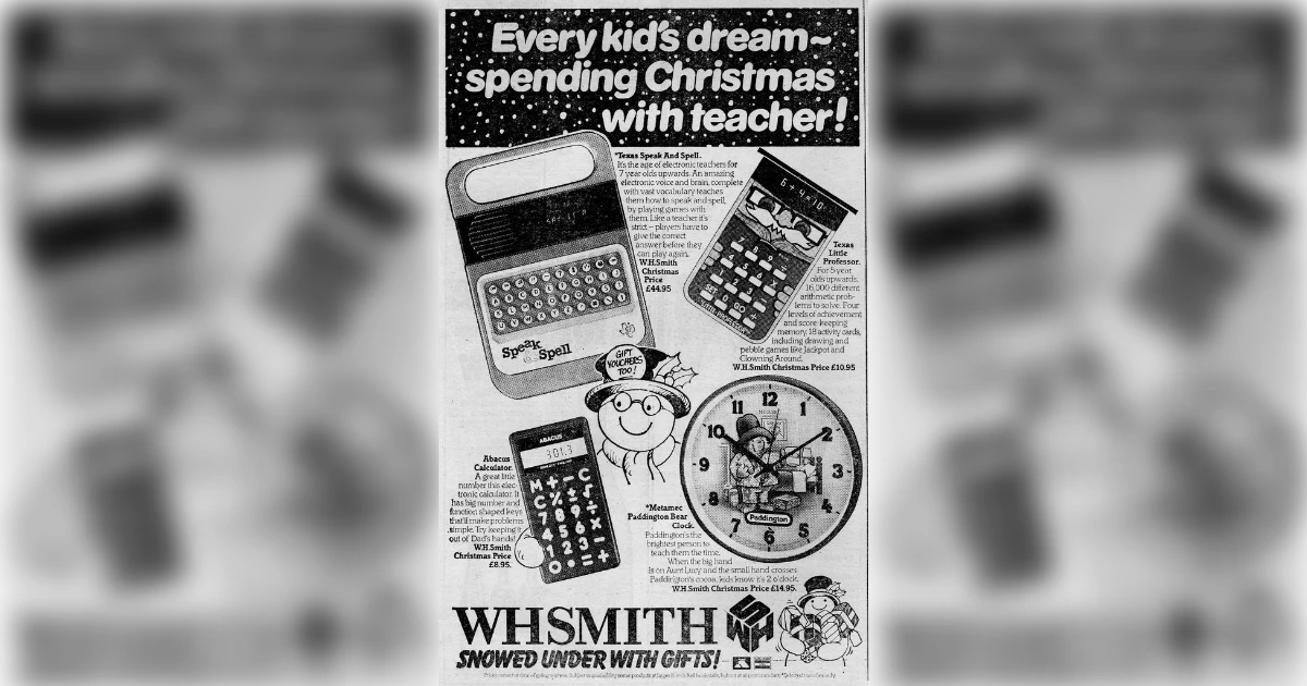 Texas Instruments Texas Instruments Speak & Spell in a vintage WHSmith Christmas newspaper ad