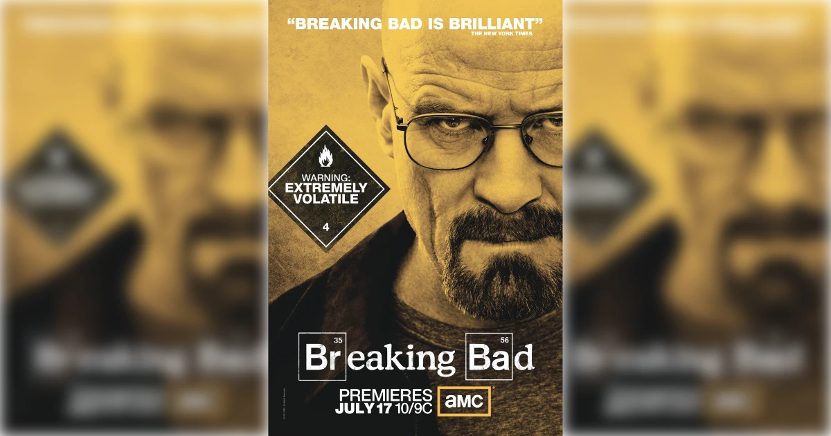 Breaking Bad poster, bald Walter White in glasses and goatee