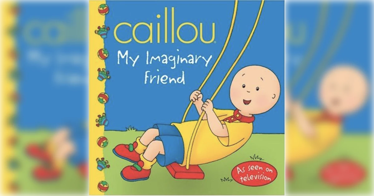 Caillou My Imaginary Friend book cover, bald toddler on swing