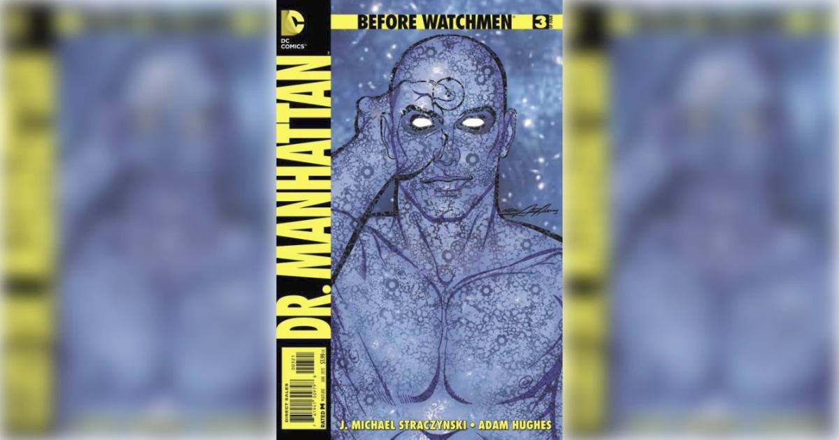 Before Watchmen Dr. Manhattan cover, glowing blue bald figure