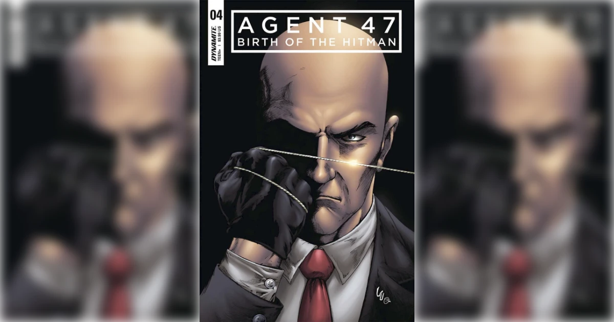Agent 47 Birth of the Hitman comic cover, bald assassin with garrote