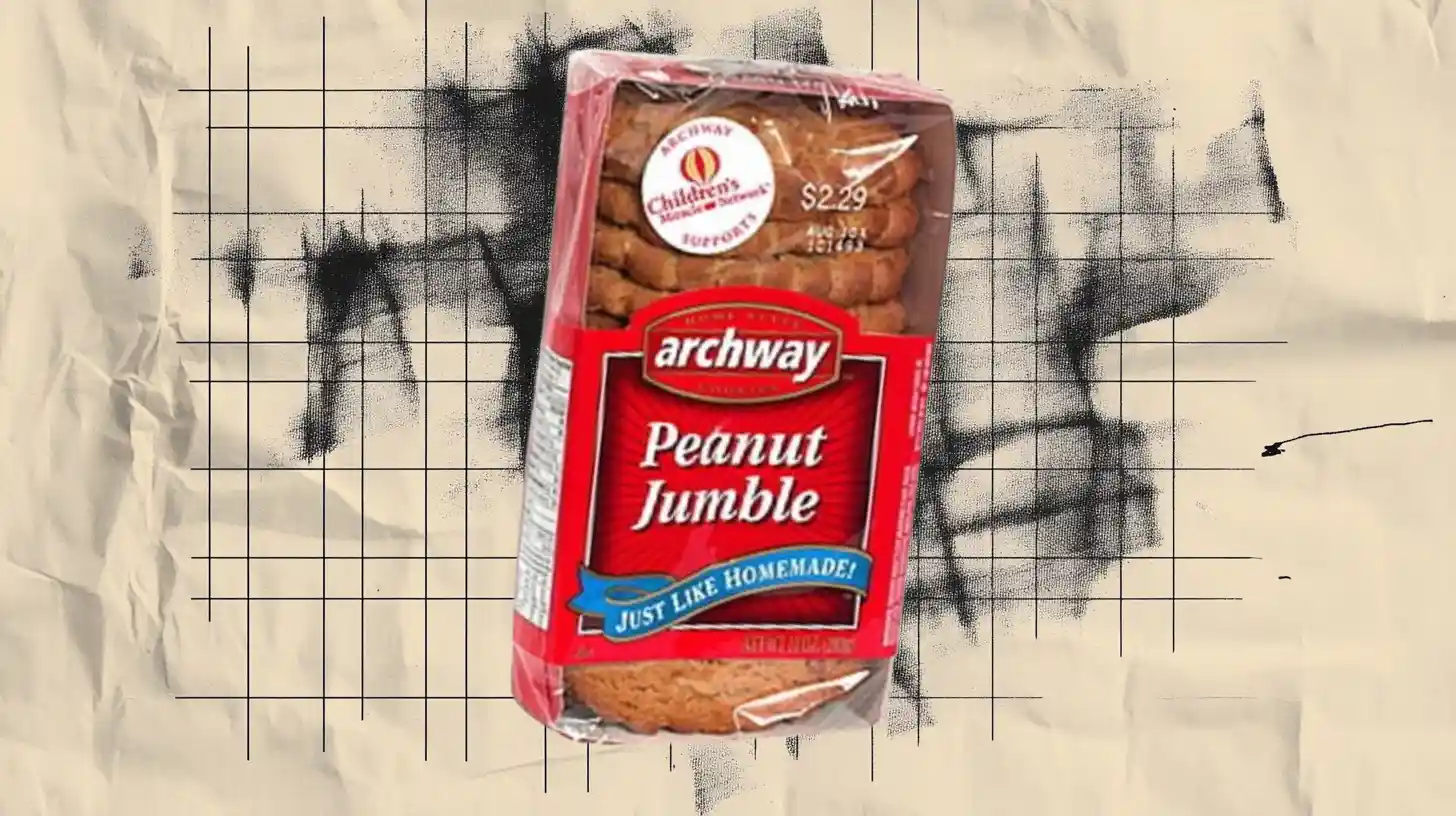 Archway Peanut Jumble cookies in vintage packaging with a Children's Miracle Network logo and old price sticker