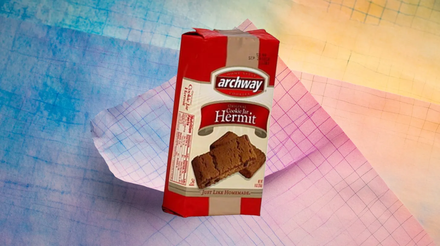 Archway Original Cookie Jar Hermit cookies package showing two soft molasses-spice bars