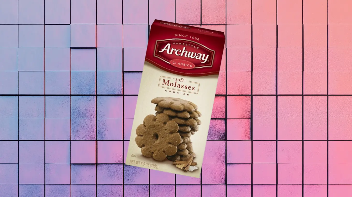 Archway Classics Soft Molasses cookies box with flower-shaped molasses cookies and cinnamon sticks