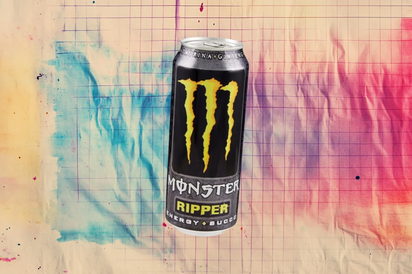 A European Monster Ripper can — the label reads Energy + Succo, Italian for juice — Monster Energy Discontinued Monster Ripper Energy plus Juice can sold in Europe