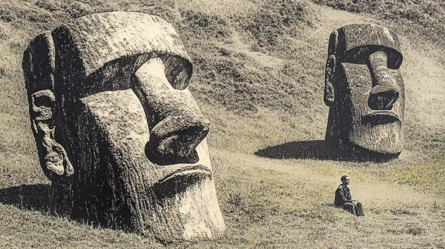 Sculptures Of Moai Of Easter Island