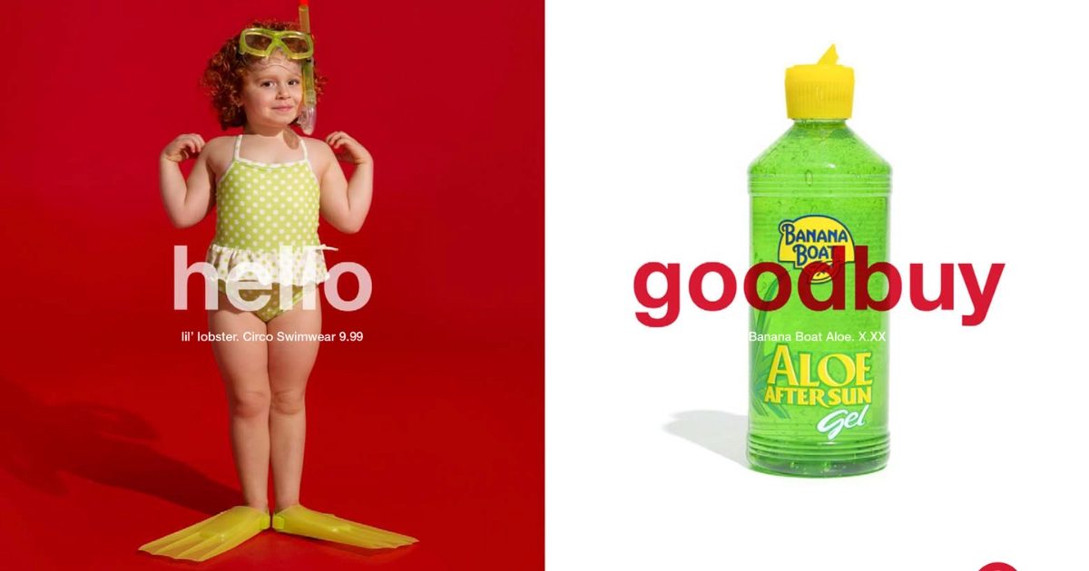 Target hello goodbuy ad with toddler in snorkel and aloe gel