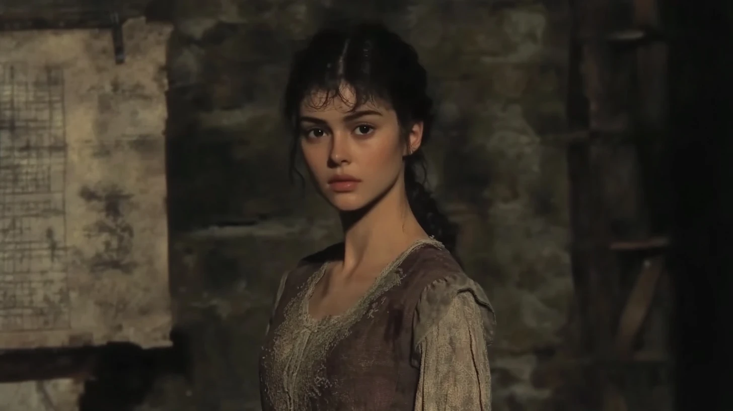 Eleanor Cobham: young woman in a worn dress inside a stone room
