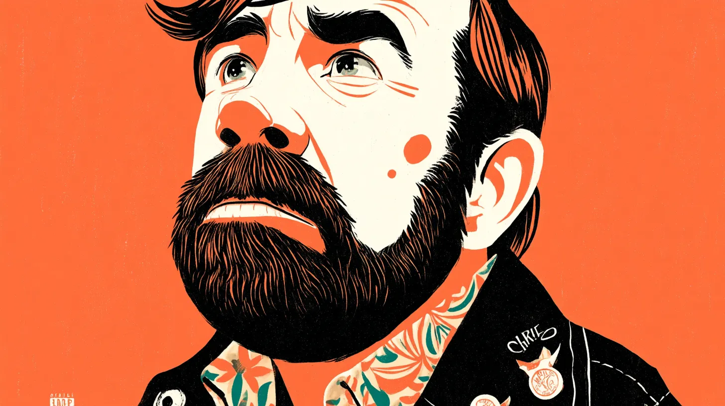 Illustrated portrait of a bearded man © History Oasis Illustrated portrait of a bearded mustached man in a black jacket