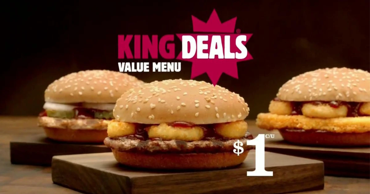 Burger King Burger King King Deals value menu ad with barbecue onion-ring burgers