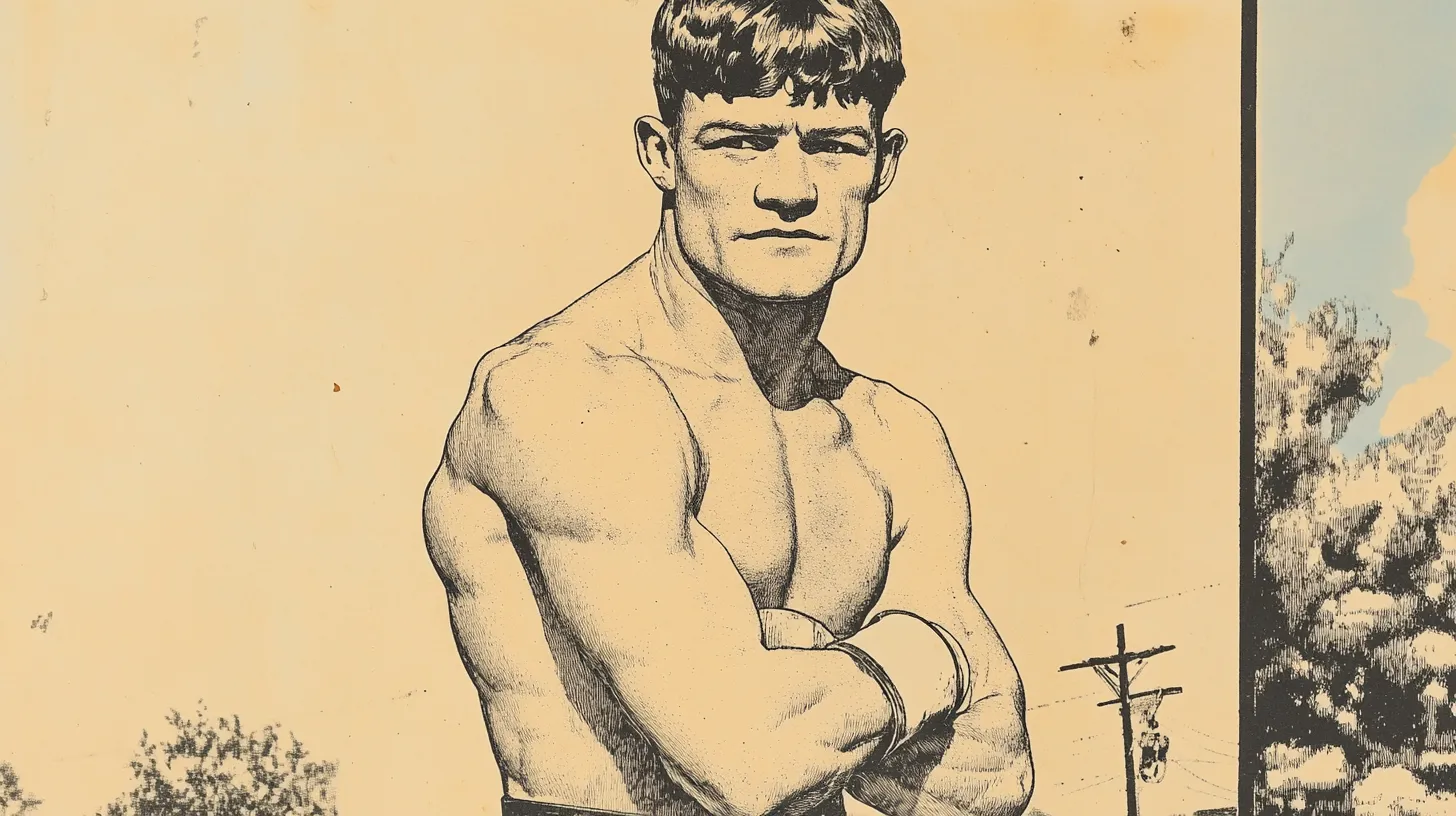 Jim Thorpe rendered as a vintage ink drawing © History Oasis Vintage ink drawing of a muscular young athlete with arms crossed